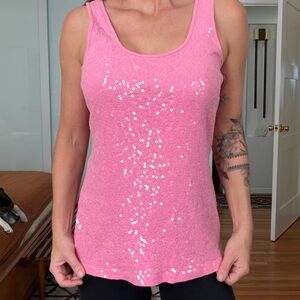 Express Pink Ribbed Y2K Sequin Tank Top
